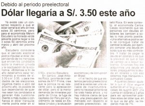 Dólar llegaría a 3.5 este año